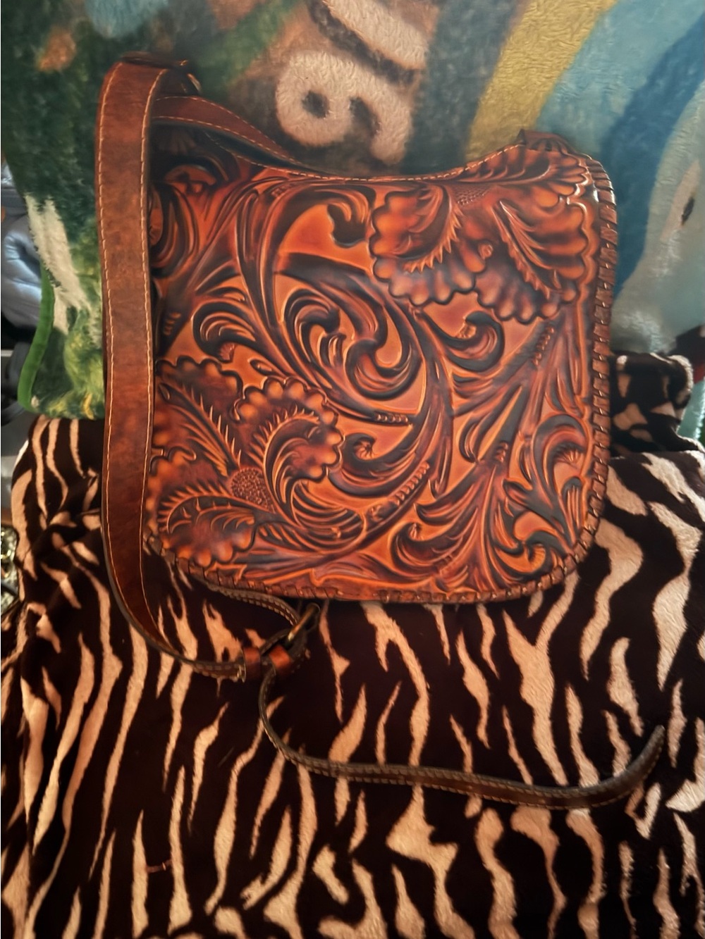 Patricia Nash Tooled Floral Leather Crossbody Bag in Brown